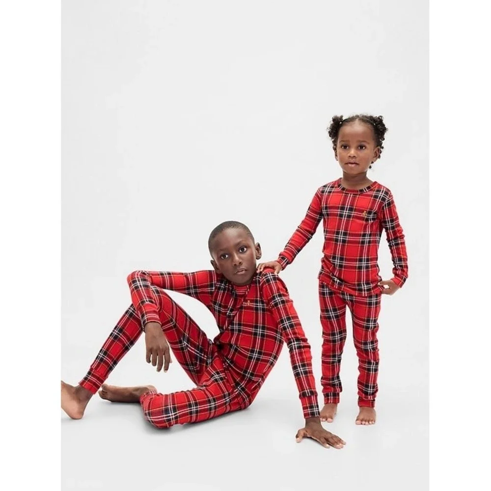 NEW Gap Kids Organic Cotton Red Tartan Plaid Holiday Pajama Set Cozy 2 Years